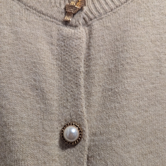 Cream Pearl-Button Crewneck Cardigan Sweater - Picture 2 of 4